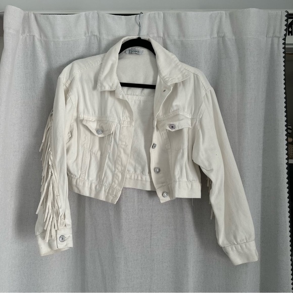 White Fringe Denim Jacket - Picture 5 of 8